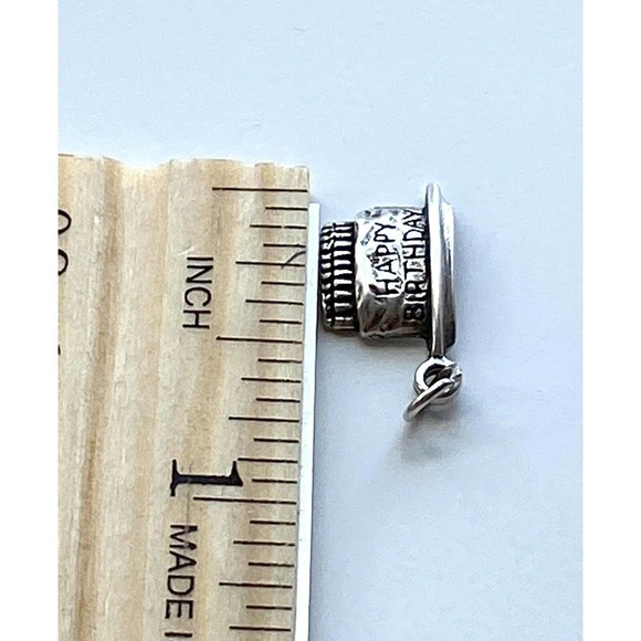 Vintage Sterling Silver 3D Charm Birthday Cake 925 For Bracelet - Picture 5 of 7